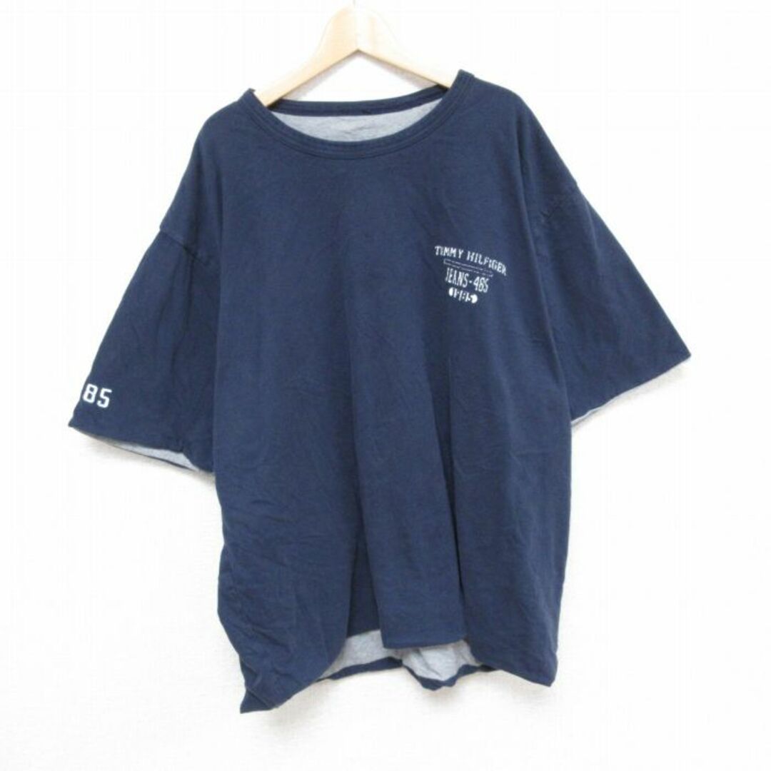 TOMMY HILFIGER(トミーヒルフィガー)のXL★古着 トミーヒルフィガー TOMMY HILFIGER 半袖 ブランド Tシャツ メンズ リバーシブル 大きいサイズ クルーネック 紺他 ネイビー 23aug19 中古 メンズのトップス(Tシャツ/カットソー(半袖/袖なし))の商品写真