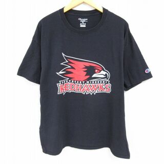 チャンピオン(Champion)のXL★古着 チャンピオン Champion 半袖 ブランド Tシャツ メンズ サウスイーストミズーリ レッドホークス バスケットボール クルーネック 黒 ブラック 23aug19 中古(Tシャツ/カットソー(半袖/袖なし))