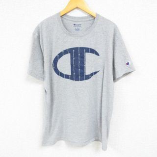 チャンピオン(Champion)のXL★古着 チャンピオン Champion 半袖 ブランド Tシャツ メンズ ビッグロゴ クルーネック グレー 霜降り 23aug19 中古(Tシャツ/カットソー(半袖/袖なし))