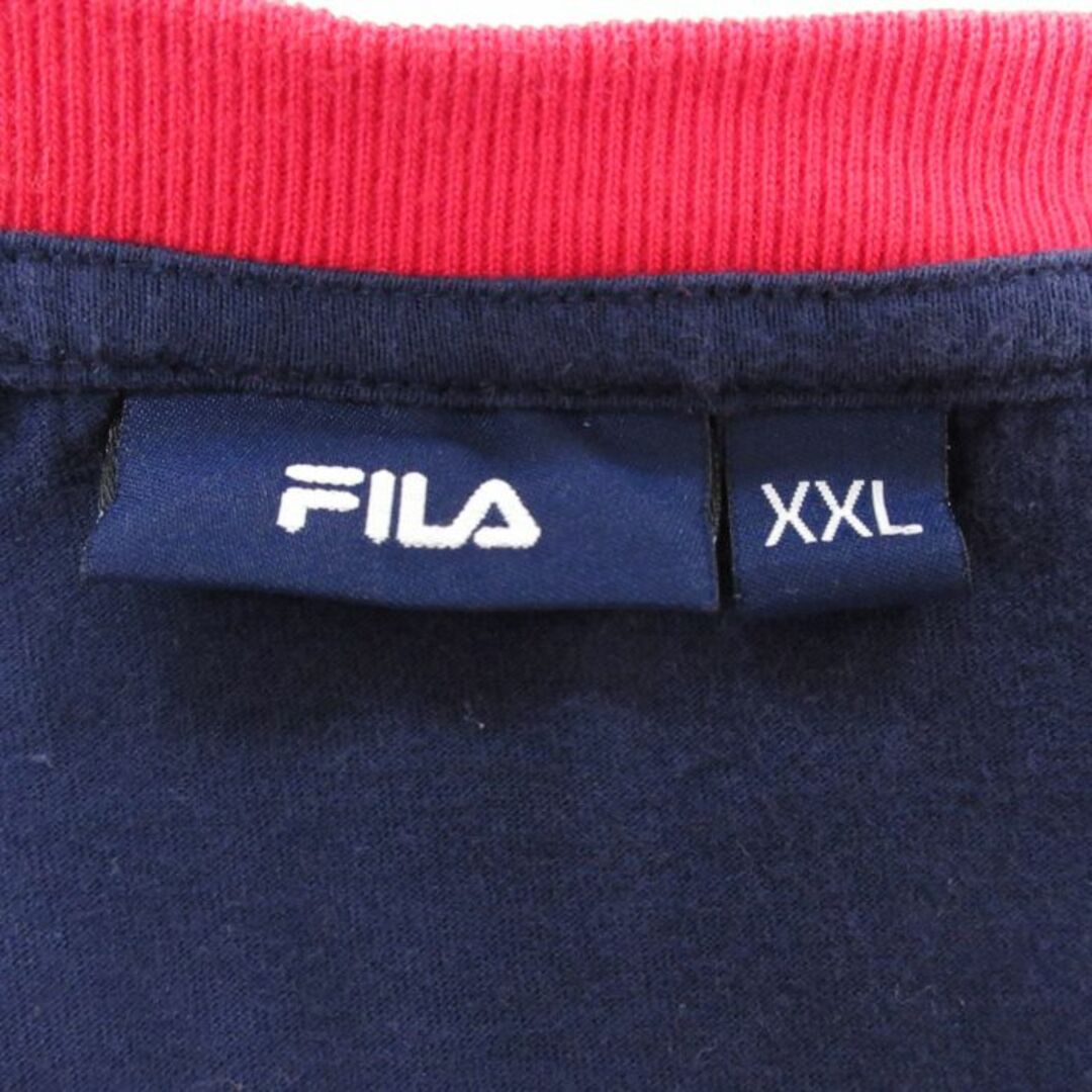 FILA(フィラ)のXL★古着 フィラ FILA 半袖 ブランド Tシャツ メンズ ワンポイントロゴ 大きいサイズ コットン Vネック 紺 ネイビー 23aug19 中古 メンズのトップス(Tシャツ/カットソー(半袖/袖なし))の商品写真