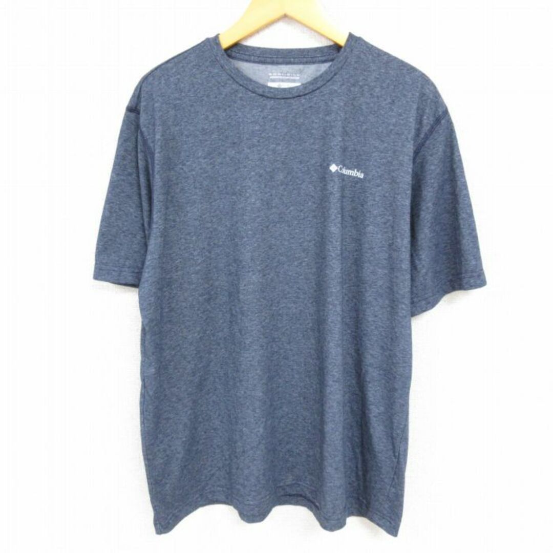 Columbia(コロンビア)のXL★古着 コロンビア COLUMBIA Columbia 半袖 ブランド Tシャツ メンズ ワンポイントロゴ クルーネック 紺 ネイビー 霜降り 23aug19 中古 メンズのトップス(Tシャツ/カットソー(半袖/袖なし))の商品写真