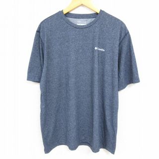 コロンビア(Columbia)のXL★古着 コロンビア COLUMBIA Columbia 半袖 ブランド Tシャツ メンズ ワンポイントロゴ クルーネック 紺 ネイビー 霜降り 23aug19 中古(Tシャツ/カットソー(半袖/袖なし))