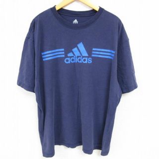 アディダス(adidas)のXL★古着 アディダス adidas 半袖 ブランド Tシャツ メンズ ビッグロゴ 大きいサイズ コットン クルーネック 紺 ネイビー 23aug19 中古(Tシャツ/カットソー(半袖/袖なし))