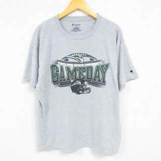 チャンピオン(Champion)のXL★古着 チャンピオン Champion 半袖 ブランド Tシャツ メンズ ポートランド州立大学 アメフト クルーネック グレー 霜降り 23aug19 中古(Tシャツ/カットソー(半袖/袖なし))