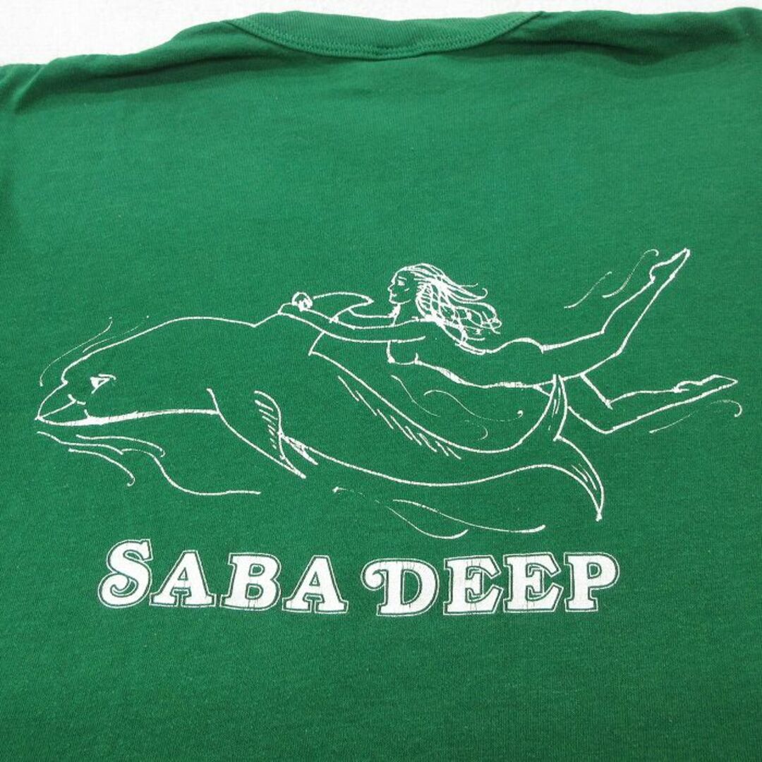 M★古着 半袖 ビンテージ Tシャツ メンズ 80年代 80s イルカ 女性 SABA DEEP クルーネック USA製 緑 グリーン 23aug16 中古 メンズのトップス(Tシャツ/カットソー(半袖/袖なし))の商品写真