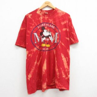 ディズニー(Disney)のXL★古着 半袖 ビンテージ Tシャツ メンズ 90年代 90s ディズニー DISNEY ミッキー MICKEY MOUSE コットン クルーネック USA製 赤 レッド ブリーチ加工 【spe】 23aug16 中古(Tシャツ/カットソー(半袖/袖なし))