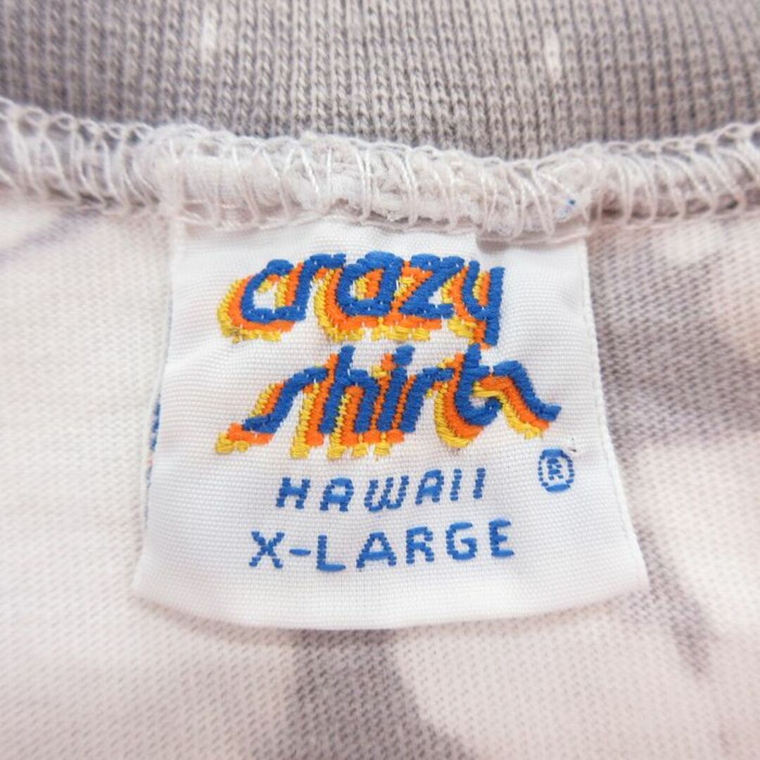 Crazy(クレイジー)のXL★古着 Crazy Shirts 半袖 ビンテージ Tシャツ メンズ 90年代 90s キーウエスト エイ 大きいサイズ コットン クルーネック USA製 グレー ブリーチ加工 23aug16 中古 メンズのトップス(Tシャツ/カットソー(半袖/袖なし))の商品写真