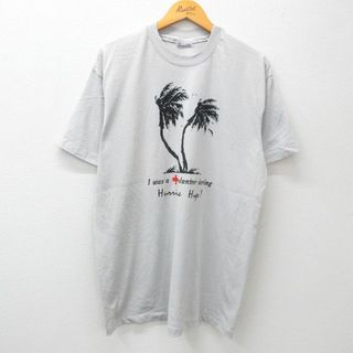 ヘインズ(Hanes)のL★古着 ヘインズ Hanes 半袖 ビンテージ Tシャツ メンズ 80年代 80s 木 赤十字 レッド アメリカンバンク クルーネック USA製 グレー 23aug16 中古(Tシャツ/カットソー(半袖/袖なし))