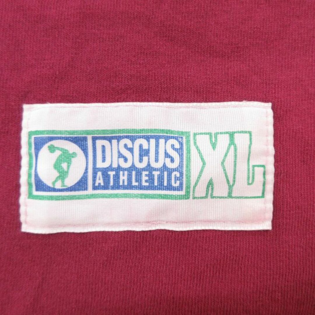 DISCUS(ディスカス)のXL★古着 ディスカス 半袖 ビンテージ Tシャツ メンズ 90年代 90s 無地 胸ポケット付き コットン クルーネック USA製 エンジ 23aug17 中古 メンズのトップス(Tシャツ/カットソー(半袖/袖なし))の商品写真