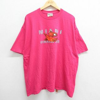 XL★古着 半袖 ビンテージ Tシャツ メンズ 00年代 00s PIRANA JOE 魚 マイアミ 大きいサイズ コットン クルーネック 濃ピンク 23aug17 中古(Tシャツ/カットソー(半袖/袖なし))