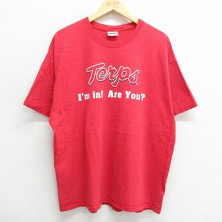 ヘインズ(Hanes)のXL★古着 ヘインズ Hanes 半袖 ビンテージ Tシャツ メンズ 00年代 00s Terps チェビーチェース銀行 大きいサイズ コットン クルーネック 赤 レッド 23aug17 中古(Tシャツ/カットソー(半袖/袖なし))