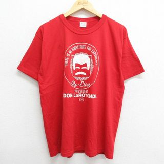 XL★古着 半袖 ビンテージ Tシャツ メンズ 80年代 80s DONLaROTONDA 大統領 クルーネック USA製 赤 レッド 23aug17 中古(Tシャツ/カットソー(半袖/袖なし))