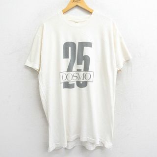 スクリーンスターズ(SCREEN STARS)のXL★古着 スクリーンスターズ 半袖 ビンテージ Tシャツ メンズ 80年代 80s COSMO 25 大きいサイズ ロング丈 コットン クルーネック USA製 白 ホワイト 23aug18 中古(Tシャツ/カットソー(半袖/袖なし))