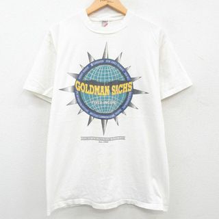 L★古着 ジャージーズ 半袖 ビンテージ Tシャツ メンズ 90年代 90s ゴールドマンサックス GOLDMAN SACHS コットン クルーネック USA製 白 ホワイト 【spe】 23aug18 中古(Tシャツ/カットソー(半袖/袖なし))