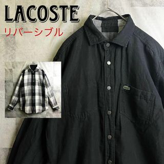 ラコステ(LACOSTE)の希少 ラコステ リバーシブルシャツジャケット 刺繍ロゴ 綿麻 黒×チェック M(シャツ)