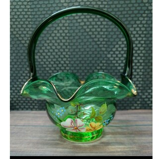 NARUMI - ナルミ　ファンタジーゴールド　取っ手付き手描き花瓶　バスケット型ガラス