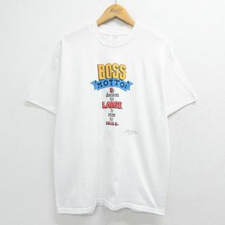 ボス(BOSS)のL★古着 半袖 ビンテージ Tシャツ メンズ 90年代 90s BOSS MOTTO クルーネック USA製 白 ホワイト 23aug19 中古(Tシャツ/カットソー(半袖/袖なし))