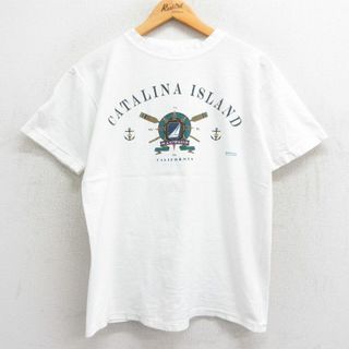 ノーティカ(NAUTICA)のM★古着 半袖 ビンテージ Tシャツ メンズ 90年代 90s サンタカタリナ島 ノーティカ NAUTICA コットン クルーネック USA製 白 ホワイト 23aug19 中古(Tシャツ/カットソー(半袖/袖なし))