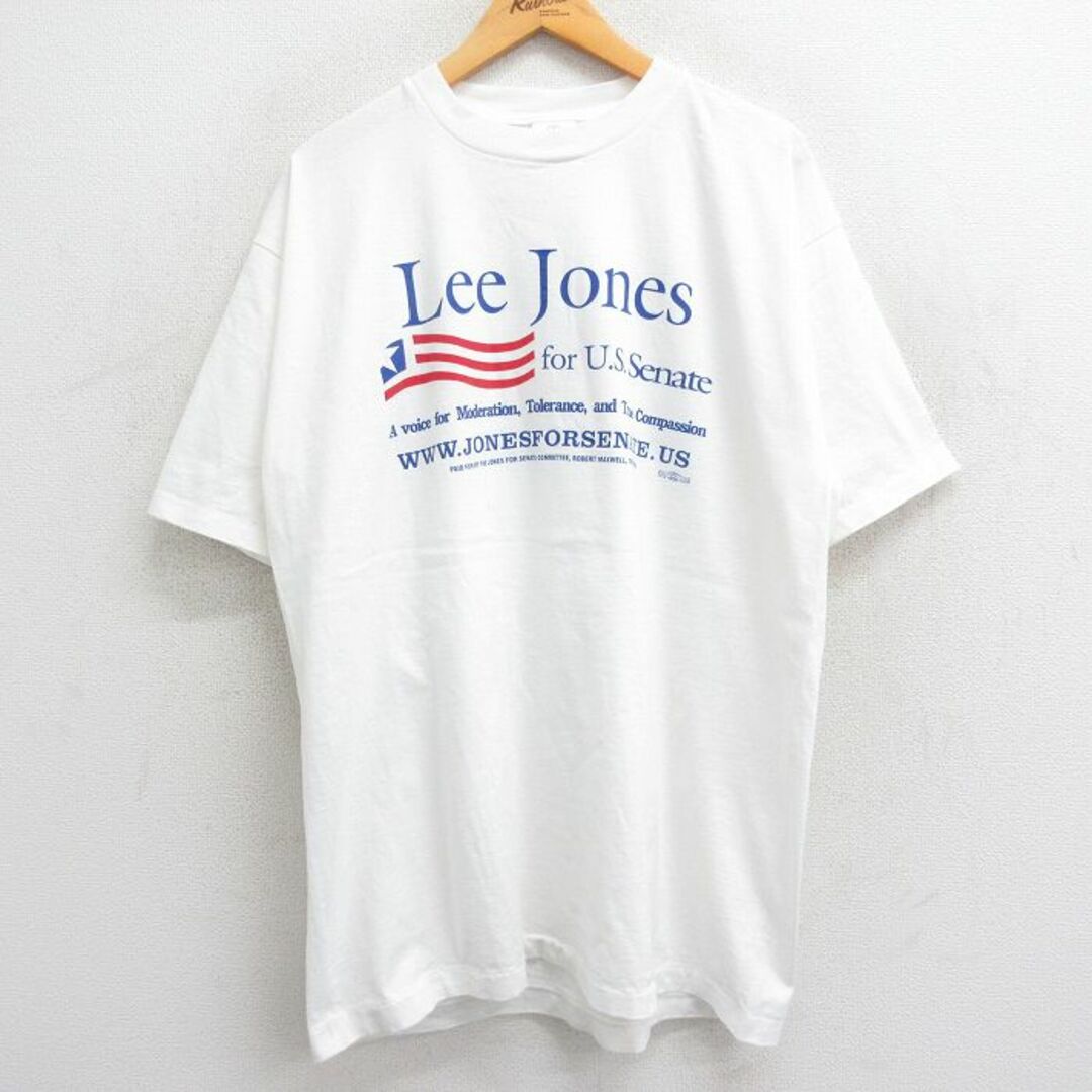 Lee(リー)のXL★古着 半袖 ビンテージ Tシャツ メンズ 90年代 90s Lee Jones 大きいサイズ ロング丈 コットン クルーネック USA製 白 ホワイト 23aug19 中古 メンズのトップス(Tシャツ/カットソー(半袖/袖なし))の商品写真