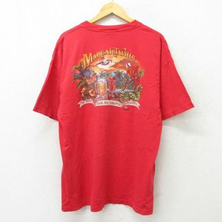 XL★古着 半袖 ビンテージ ロック バンド Tシャツ メンズ 00年代 00s ジミーバフェット 大きいサイズ コットン クルーネック 赤 レッド 23aug18 中古(Tシャツ/カットソー(半袖/袖なし))