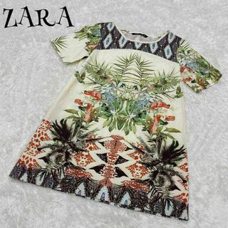 ZARA WOMAN ザラウーマン ☆ 半袖Tシャツミニワンピース 総柄 花柄(Tシャツ(半袖/袖なし))