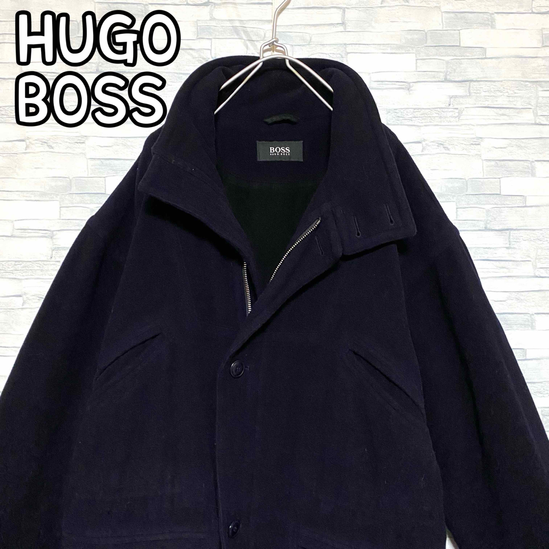 HUGO BOSS(ヒューゴボス)のHUGO BOSS ヒューゴ　ボス　ピーコート　ネイビー　48 Lサイズ メンズのジャケット/アウター(ピーコート)の商品写真