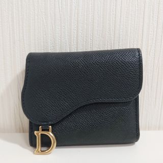 ディオール(Dior)のディオール サドル ロータスウォレット コンパクト 三つ折財布 レザー ブラック(財布)