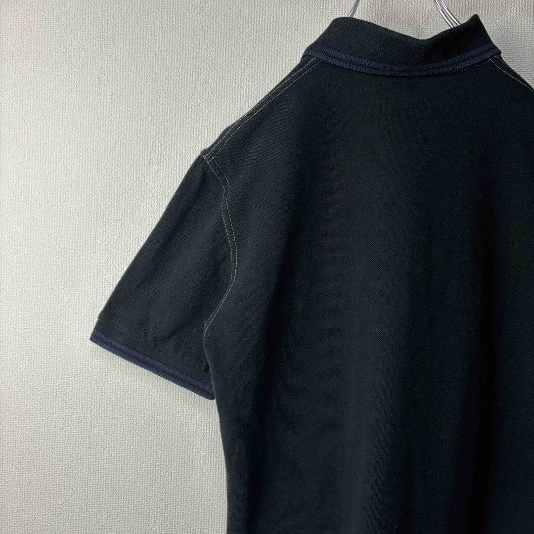 FRED PERRY(フレッドペリー)のフレッドペリー　ポロシャツ　英国製　36 S 黒青　スティッチ　刺繍　古着 メンズのトップス(ポロシャツ)の商品写真