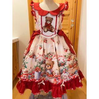 アンジェリックプリティー(Angelic Pretty)の【レア・美品】可愛いクマさんのプリントと刺繍のJSK(ひざ丈ワンピース)