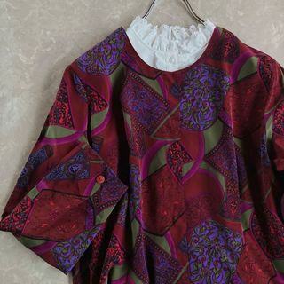 ロキエ(Lochie)のused レトロ 総柄ノーカラー ブラウス 古着 ヴィンテージ vintage(シャツ/ブラウス(長袖/七分))