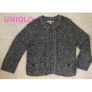 ユニクロ(UNIQLO)の美品　UNIQLO ツイード調ノーカラー　ニットジャケット(カーディガン)