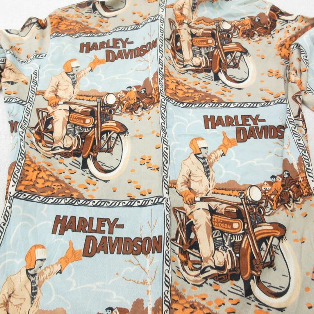 Harley Davidson(ハーレーダビッドソン)のS★古着 ハーレーダビッドソン Harley Davidson 長袖 シャツ メンズ 70年代 70s バイク 総柄 薄紺他 ネイビー 【spe】 23aug22 中古 トップス メンズのトップス(シャツ)の商品写真