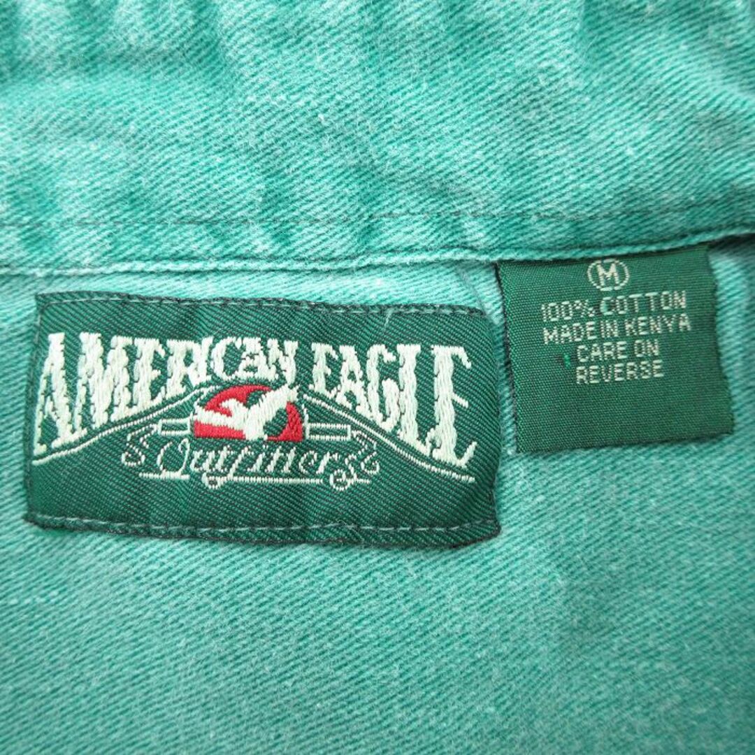 American Eagle(アメリカンイーグル)のXL★古着 アメリカンイーグル American Eagle 長袖 ブランド シャツ メンズ 90年代 90s コットン ボタンダウン 緑 グリーン デニム 23aug24 中古 トップス メンズのトップス(シャツ)の商品写真