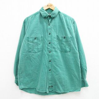 アメリカンイーグル(American Eagle)のXL★古着 アメリカンイーグル American Eagle 長袖 ブランド シャツ メンズ 90年代 90s コットン ボタンダウン 緑 グリーン デニム 23aug24 中古 トップス(シャツ)