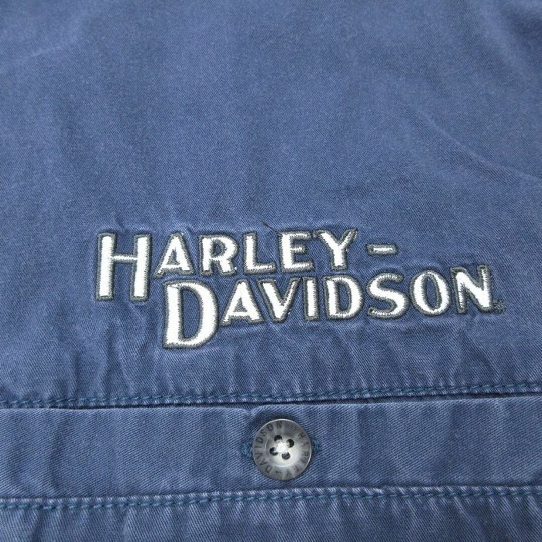 Harley Davidson(ハーレーダビッドソン)のXL★古着 ハーレーダビッドソン Harley Davidson 半袖 シャツ メンズ ビッグロゴ 刺繍 大きいサイズ ボタンダウン 紺 ネイビー 23aug21 中古 トップス メンズのトップス(シャツ)の商品写真