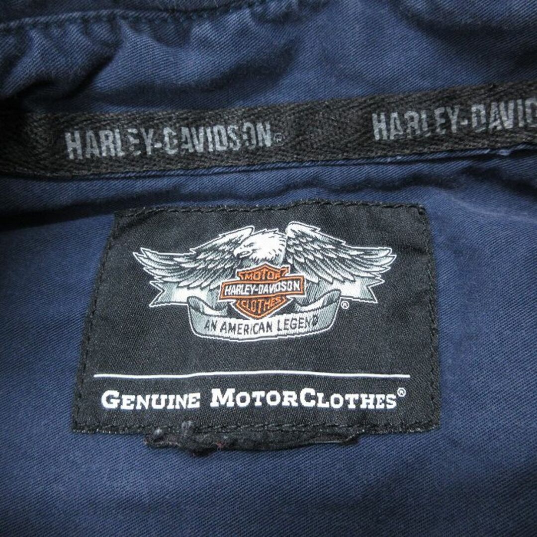 Harley Davidson(ハーレーダビッドソン)のXL★古着 ハーレーダビッドソン Harley Davidson 半袖 シャツ メンズ ビッグロゴ 刺繍 大きいサイズ ボタンダウン 紺 ネイビー 23aug21 中古 トップス メンズのトップス(シャツ)の商品写真