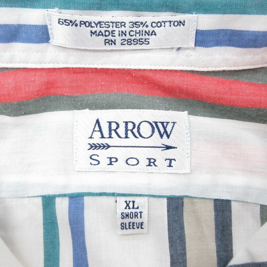 ARROW(アロー)のXL★古着 アロー 半袖 シャツ メンズ 90年代 90s 白他 ホワイト ストライプ 23aug23 中古 トップス メンズのトップス(シャツ)の商品写真