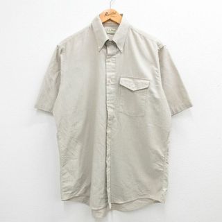 エルエルビーン(L.L.Bean)のXL★古着 エルエルビーン LLBEAN 半袖 シャツ メンズ 80年代 80s ボタンダウン USA製 ベージュ カーキ ストライプ 23aug23 中古 トップス(シャツ)