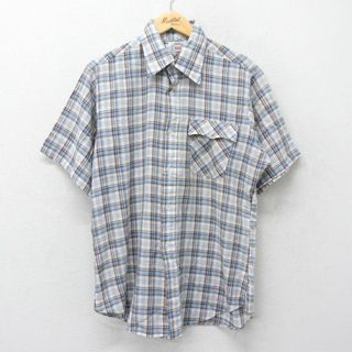 リーバイス(Levi's)のXL★古着 リーバイス Levis 半袖 シャツ メンズ 80年代 80s 薄紺 ネイビー チェック 23aug24 中古 トップス(シャツ)