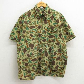 XL★古着 半袖 ハンティング シャツ メンズ 90年代 90s ダックハンターカモ コットン ベージュ系他 カーキ 迷彩 23aug21 中古 トップス(シャツ)