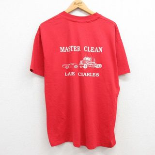 ヘインズ(Hanes)のXL★古着 ヘインズ Hanes 半袖 ビンテージ Tシャツ メンズ 90年代 90s トラック 車 クルーネック USA製 赤 レッド 23aug24 中古(Tシャツ/カットソー(半袖/袖なし))