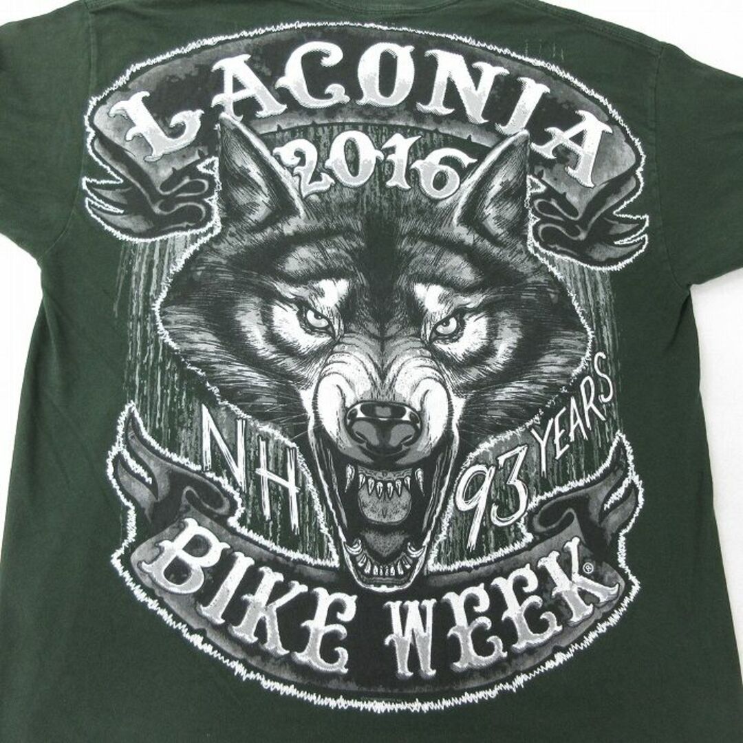 XL★古着 半袖 Tシャツ メンズ オオカミ バイクウィーク ラコニア クルーネック 濃緑 グリーン 23aug24 中古 メンズのトップス(Tシャツ/カットソー(半袖/袖なし))の商品写真