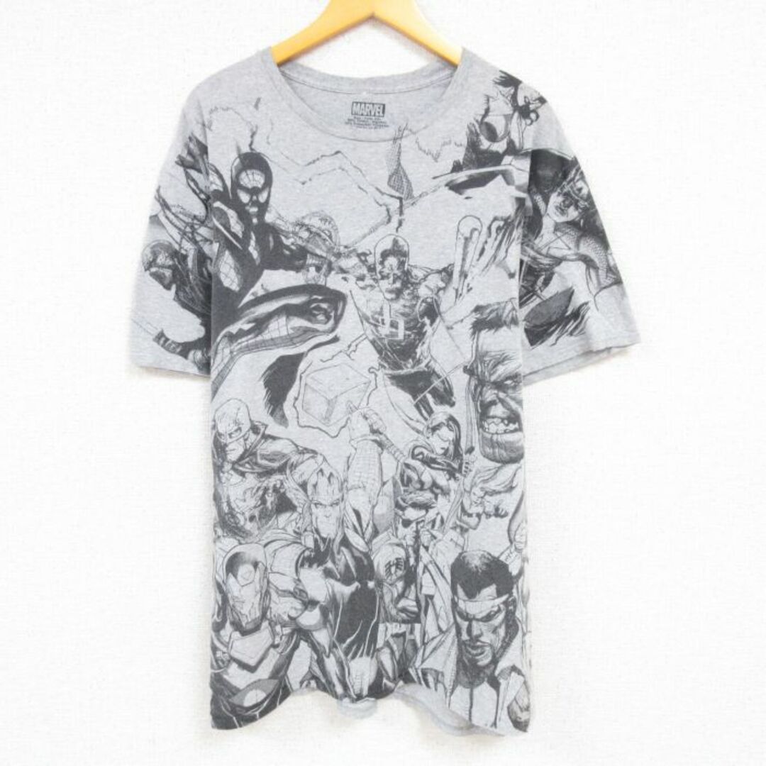 MARVEL(マーベル)のXL★古着 半袖 Tシャツ メンズ マーベル デアデビル ハルク 全面プリント 大きいサイズ クルーネック グレー 霜降り 23aug22 中古 メンズのトップス(Tシャツ/カットソー(半袖/袖なし))の商品写真