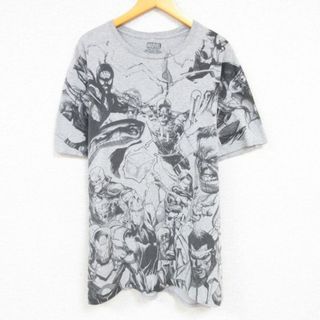 マーベル(MARVEL)のXL★古着 半袖 Tシャツ メンズ マーベル デアデビル ハルク 全面プリント 大きいサイズ クルーネック グレー 霜降り 23aug22 中古(Tシャツ/カットソー(半袖/袖なし))