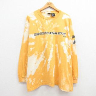 スターター(STARTER)のXL★古着 スターター STARTER 長袖 ビンテージ Tシャツ メンズ 00年代 00s ビッグロゴ 大きいサイズ コットン クルーネック 黄他 イエロー ブリーチ加工 23aug22 中古(Tシャツ/カットソー(半袖/袖なし))