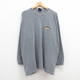 ハーレーダビッドソン(Harley Davidson)のXL★古着 ハーレーダビッドソン Harley Davidson 長袖 ビンテージ Tシャツ メンズ 90年代 90s ワンポイントロゴ 大きいサイズ コットン Vネック USA製 グレー 【spe】 23aug22 中古(Tシャツ/カットソー(半袖/袖なし))