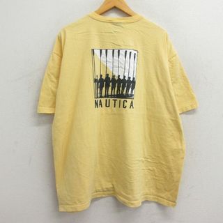 ノーティカ(NAUTICA)のXL★古着 ノーティカ NAUTICA 半袖 ブランド Tシャツ メンズ ビッグロゴ オール 大きいサイズ コットン クルーネック カナダ製 黄 イエロー 23aug21 中古(Tシャツ/カットソー(半袖/袖なし))