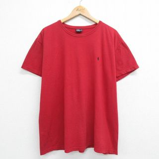 ラルフローレン(Ralph Lauren)のXL★古着 ラルフローレン Ralph Lauren 半袖 ブランド Tシャツ メンズ 90年代 90s ワンポイントロゴ 大きいサイズ コットン クルーネック 赤 レッド 23aug22 中古(Tシャツ/カットソー(半袖/袖なし))