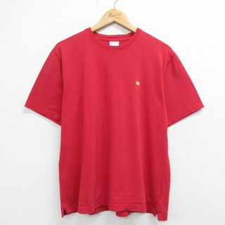 L★古着 ブルックスブラザーズ BROOKS BROTHERS 半袖 ビンテージ ブランド Tシャツ メンズ ワンポイントロゴ コットン クルーネック 赤 レッド 23aug22 中古(Tシャツ/カットソー(半袖/袖なし))