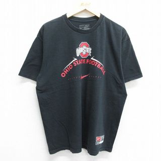 ナイキ(NIKE)のXL★古着 ナイキ NIKE 半袖 ブランド Tシャツ メンズ ワンポイントロゴ オハイオ州立大学 バックアイズ フットボール コットン クルーネック 黒 ブラック 23aug24 中古(Tシャツ/カットソー(半袖/袖なし))